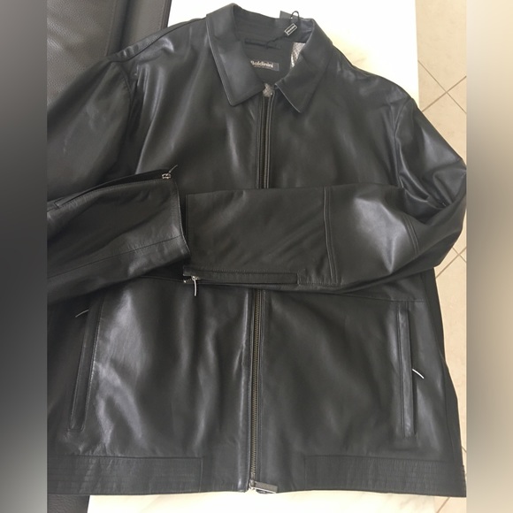 BALDININI Black Leather Jacket Made in Italy NWT - Picture 4 of 7